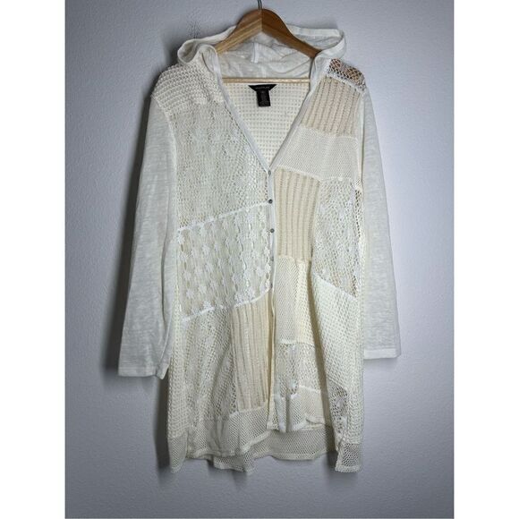 Multiples  Boho Crochet  Patchwork Duster Cardigan Cream Size XL - Picture 1 of 14